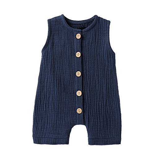 Infant Newborn Baby Boys Girls Cotton Linen Romper Summer Jumpsuit Sleeveless Overalls Clothing Set (Blue, 18-24 Months)