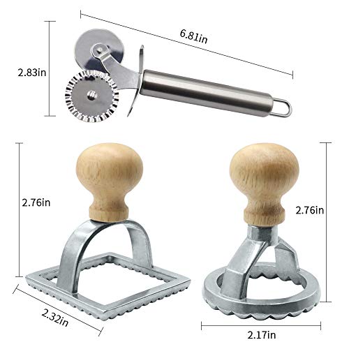 Mezhixin Ravioli Maker Cutter Stamp with Pasta Cutter Set, Aluminum Dough Pasta Molds Stamps Maker with Beechwood Handle and Fluted Edge, Round & Square Shape, Pasta Press For Quick, Safe cutting - Thumbnail 6