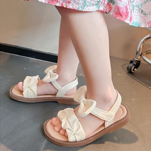 Little Toddler Girls White Sandals Cute Bowknot Open Toe Summer Flats Sandals With Rubber Sole for Wedding Party4