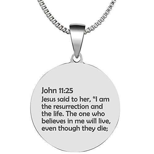 Bible Verse John 11:25 Stainless Steel Religious Christian Wedding Pendant Necklace Band