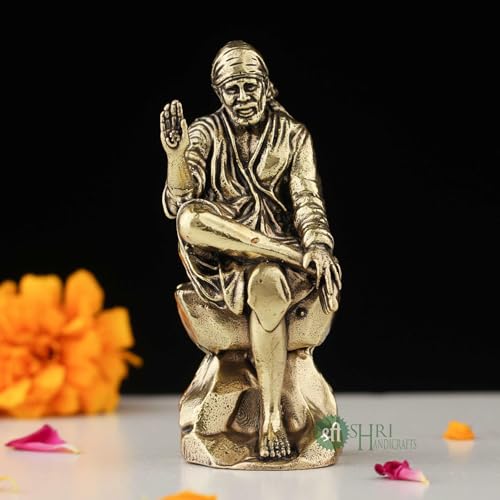 Image of INDICAST Brass 3 inch Sai Baba Statue | Symbol of Faith and Blessings | Sai Baba Murti Hindu God Idol Figurine Perfect for Decoration Puja & Gifting Purpose Sculpture (Weight- 80gm)