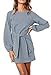 R.Vivimos Women's Autumn Winter Cotton Long Sleeves Elegant Knitted Bodycon Tie Waist Sweater Pencil Dress (Small, Haze Blue)