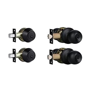 Exterior Door Lock Set with Deadbolt, Single Cylinder Deadbolt Lock and Door Knob Set, Keyed Alike Door Locks for Front Door,Matte Black Door Knob and Deadbolt Set(2Pack Set)