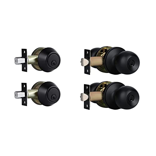 Exterior Door Lock Set with Deadbolt, Single Cylinder Deadbolt Lock and Door Knob Set, Keyed Alike...