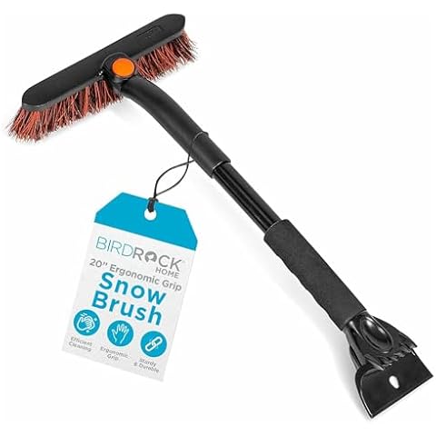 BIRDROCK HOME 20” Snow Brush w/Ice Scraper for Car | 9.5” Wide Bristle Brush, Lightweight w/Pivoting Head | Ergonomic Grip Cleaner - SUV, Truck, Windshield, Roof & Windows | Winter Broom Cover