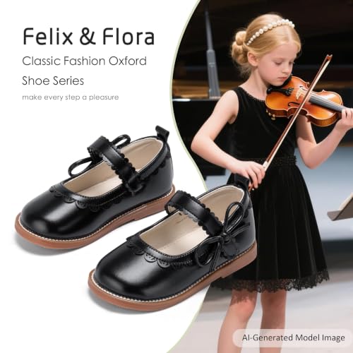 Image of Felix & Flora Toddler Girl Mary Jane Dress Shoes - School Oxford Flats for Girl Party Shoes.