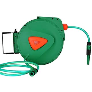 BAKAJI Avvolgitubo da Giardino Tubo Acqua con Blocco Automatico Fissaggio a Parete Tubo in PVC Staffa a Muro Orientabile Ruotabile a 180° (20 Metr)