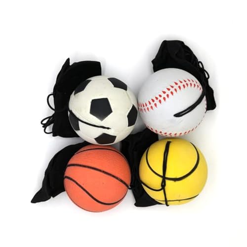 CHUANGOU Springball Returnball Flummi Armband & Schnur, Safety Clip, Fußball Tennisball Basketball Baseball Ø4,7cm 4er Set