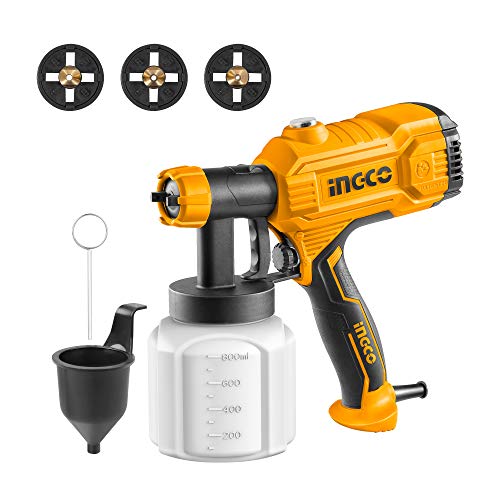 INGCO Paint Sprayer 450W 380ml/min, Fence Paint Sprayer 800ml Detachable Container, HVLP Corded Spray Gun with 3 Pure Copper Nozzle(1.8+2.6+3) SPG3508-4