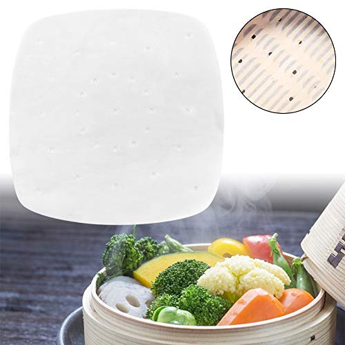 Aire freidora Liners - Vapor Liner, 7.5in Perforados Cuadrados de Papel Vapor revestimientos for cocer al Vapor de Aire Fryer 100 Piezas (2 Colores) (Color : Blanco)