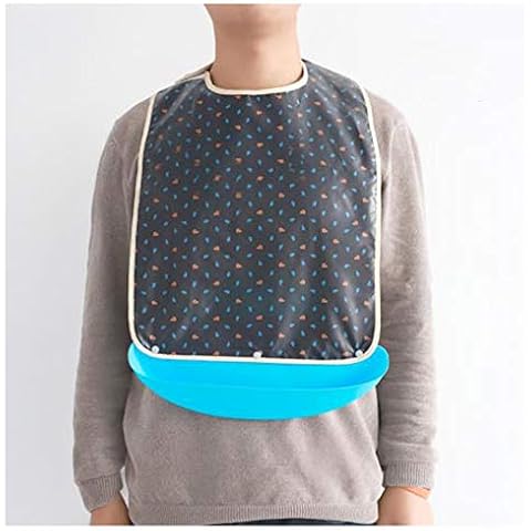 Adult Mealtime Bib with Food Catcher,Waterproof Reusable Clothing Protector,Disability Eating Aid Apronfor Elderly,A,Longversion Cover