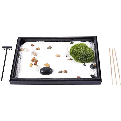 Juvale Zen Garden - Sand, Rock, and Rake for Relaxation and Meditation, for Zen Gardening, Black and White, 11.6 x 0.8 x 7.9 Inches