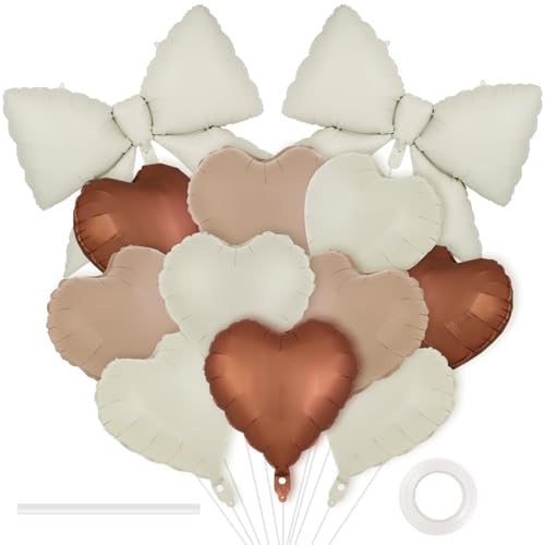 Image of 12 Pcs 18 Inch Heart Balloons and 38 Inch Bow Balloons, Large Foil Bow Heart Balloon Bow Party Decorations for Birthday Baby Shower Valentines Wedding Party