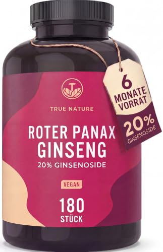 Roter Panax Ginseng hochdosiert | 180 Kapseln mit 600mg (20:1 Extrakt) pro Kapsel | 20% Ginsenoside...