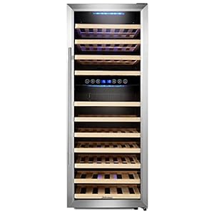 Kalamera Weinkühlschrank 2 Zonen, Edelstahloptik, 73 Flaschen (bis zu 310 mm Höhe),200 Liter,Zwei Kühlzonen 5-10°C/10-18°C, Freistehend, KRC-73BSS