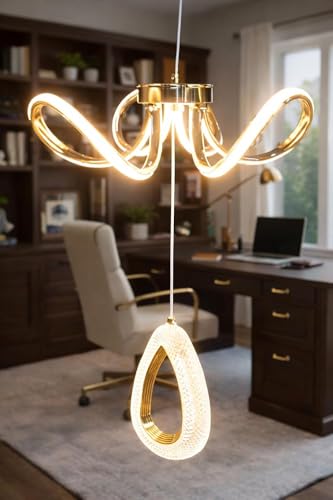 Image of kinis Modern Luxury LED Wave Chandelier with Crystal Drop Pendant | 3 Different Color Mode (WH /WW /NW) | Led Chandelier Light for Living Room /Bedroom /Cafe /Resturents