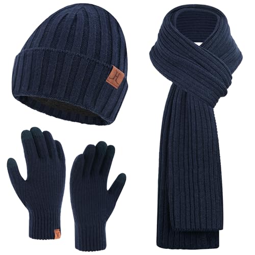 Bufanda y guantes para pantalla táctil con gorro de invierno para hombre