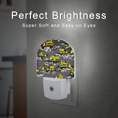 Image of Cartoon Construction Vehicles Night Light for Kids,Excavator Loader and Truck Night Light Plug in with Dusk to Dawn Sensor,0.5w Energy Saving Nightlight for Boys Girls Home Decor