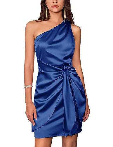 GRACE KARIN Cocktail Dresses for Women Satin One Shoulder Sleeveless Bodycon Party Mini Dress Royal Blue