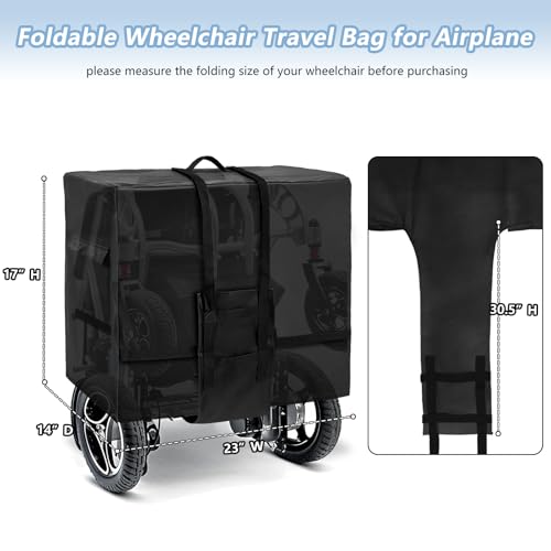 Rileytee Foldable Wheelchair Travel Bag for Airplane,Heavy Duty 600D Waterproof Dustproof Portable Folding Electric Wheelchair Covers for Travel - Image 3