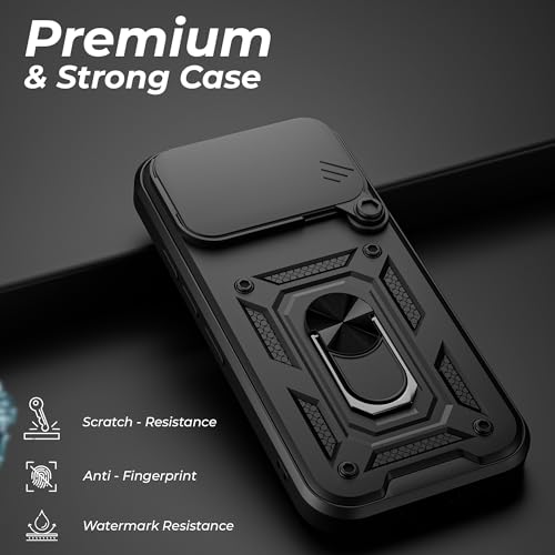 Image of A rtistque Armor Bumper Back Cover Case for Vivo X300 FE 5G | Ring Holder Stand | Sliding Camera Protection | Shockproof Heavy Duty Design | Vivo X300 FE Back Cover - Black