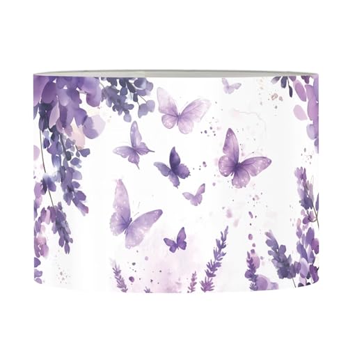 FANCOSAN Purple Floral Butterfly Lamp Shade Cover Drum Lampshades for Living Room Bedroom Study Dorm Desk Table Nightstand Lampshade Home Decor S
