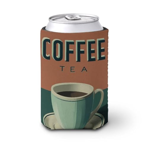 Funda enfriadora de latas de cerveza, taza de café vintage en una mesa, enfriador de cerveza, soporte de bebidas aislado suave para fiestas, playa, eventos, hogar