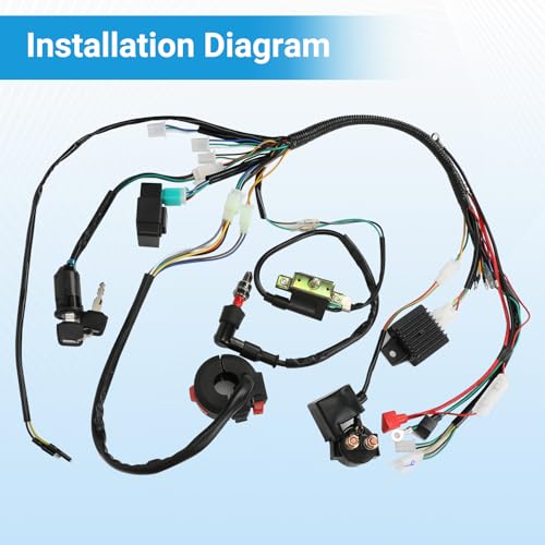 Image of EOPOAYI Electric Wiring Harness Kit Compatible with Taotao Coolster 110cc 125cc Chinese ATV Quad 4 Wheeler 4-Stroke Parts with Starter Solenoid Relay Ignition Coil Voltage Regulator CDI Box Spark Plug