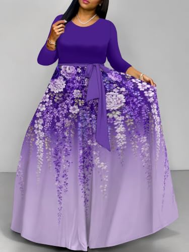 Image of Plus Size Maxi Dress for Women V Neck 3 /4 Sleeve Wrap Dress