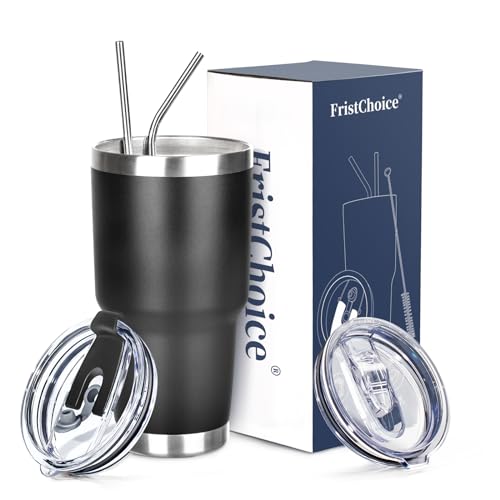 FristChoice 30 oz Tumbler with Lids and Straws Double Wall ...
