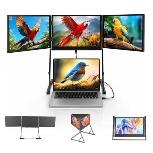 Image of Laptop Tri-Fold Monitor for Laptop,15.6 inch FHD 1080P IPS Portable Foldable Triple Monitor, Laptop Monitor Extender with 360 Rotation Adjustable Viewing Angles(Black)