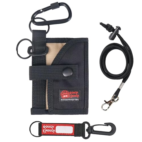 ROUGH ENOUGH Coin Holder for Car – Tactical Cordura with Zipper Coin Pocket, Neck Lanyard Carabiner – Slim Card Holder for Men, Travel