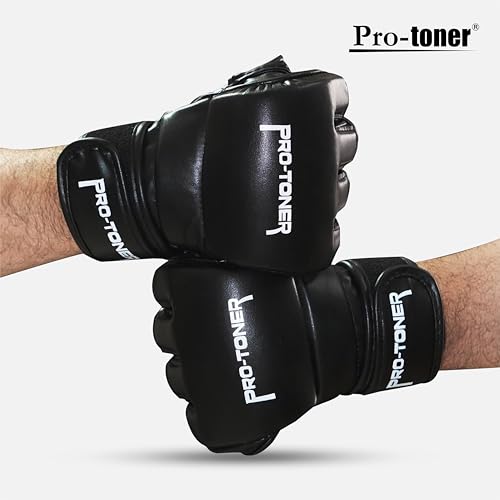 Image of Protoner Martial Arts Training Gloves - MMA Kickboxing Grappling Gloves with Thich Pad | All in One Kickboxing,Boxing, Street Fight, Mitts | (MMA Black)