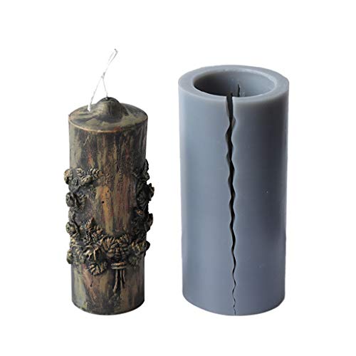 Xuebai Molde de Vela cilíndrico Tallado en 3D Molde de jabón de Arcilla de Silicona para Hacer Velas Molde de Vela Cover