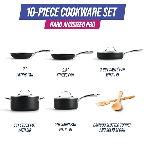 Image of Blue Diamond Cookware Hard Anodized Ceramic Nonstick, 10 Piece Cookware Pots and Pans Set, Non-Toxic PFAS-Free, Dishwasher and Oven Safe, Durable, Even Heating, Metal Utensil Safe, Gray