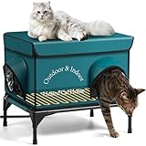 Yeatruojeet Heated Cat House for Outside Cat in Winter, Insulated Outdoor Feral Cat Shelter with Cat Heating Pad, 2 Doors,Elevated Waterproof Heated Kitty House (Blue, 21.5'x16.5'x18')