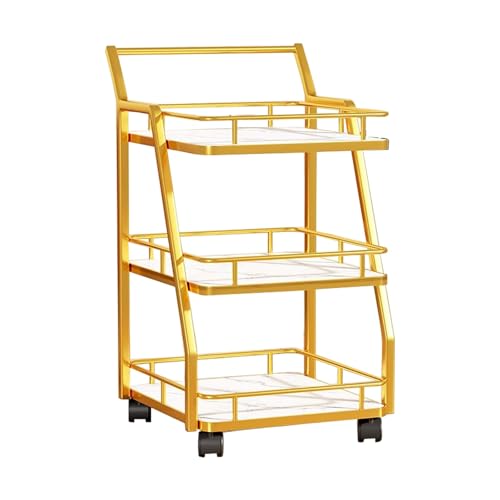 CLLXDZ Carrito Auxiliar Dorado, Carrito Cocina for el hogar, Carro Auxiliar con Ruedas, Amarera con Ruedas, for Cocina y Comedor(3-Layer)