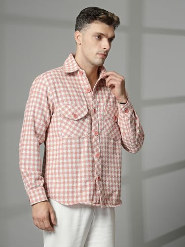 Image of CHKOKKO Wool Men Winter Wear Check Shacket Plaid Button Down Standard Length Jacket
