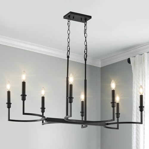 Caraluxe 8-Light Black Chandelier Rectangular Dining Room Chandelier Over Table Metal Candle Chandelier Light Fixture Retro Black Island Lighting 37In cover