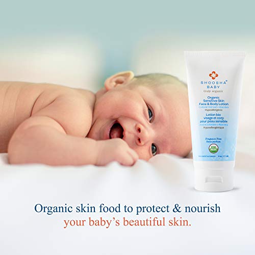 Shoosha Organic Baby Lotion Fragrance Free, For Sensitive Skin, All Natural Face And Body Lotion For Kids, Hypoallergenic, Gluten-Free, Non-Sticky, 100% Biodegradable #TOP4