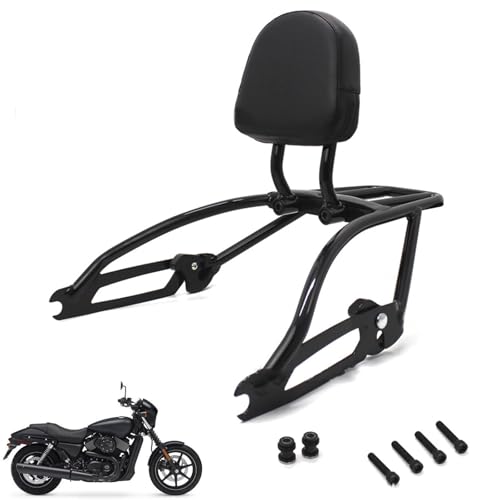 Motorcycle Rear Sissy Bar Cushion Pad with Rear Luggage Rack Shelf Compatible with Harley Street 500 XG500 750 XG750 2014-2023, Black, Punch-Free Installation, Strong and Durable