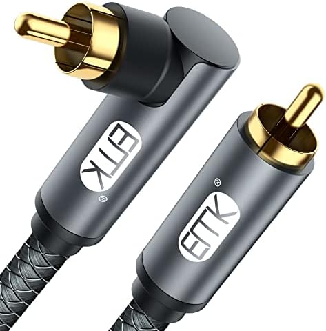 EMK Subwoofer Cable RCA to RCA Audio Cable 24K Gold-Plated Digital Coaxial RCA Cord for Home Theater, HDTV, DVD Player, Speaker, Subwoofer, Hi-Fi Systems (90 Degree Grey, 0.5M)