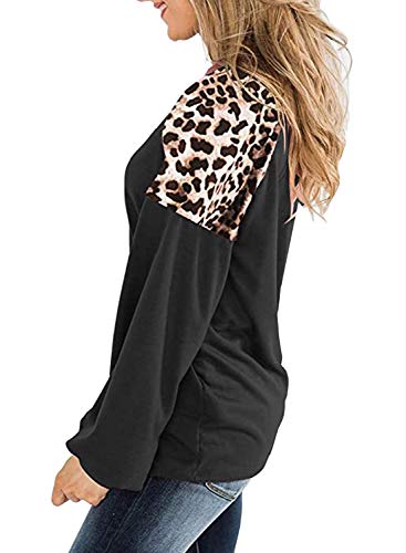 Womens Leopard Print Long Sleeve Shirts Fall Casual Crewneck Color Block Tops Sweatshirts3