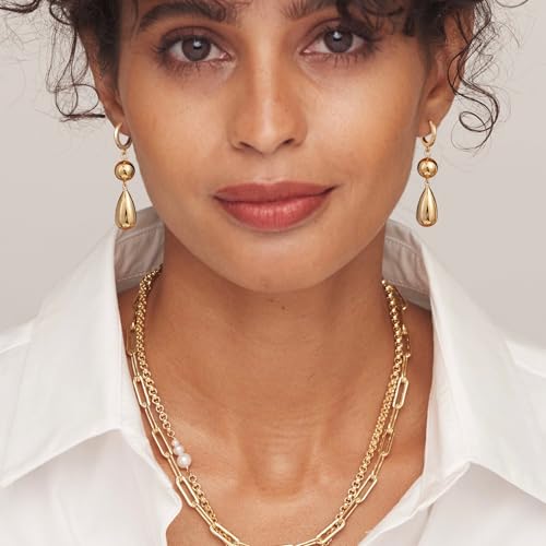 Dangle Gold Earrings for Women Trendy: Teardrop Earrings 14K Gold/Silver Plated Huggie Hoops Lightweight Hanging Teardrop and Ball Drop Earrings Hypoallergenic Statement Earrings Gold Jewelry2