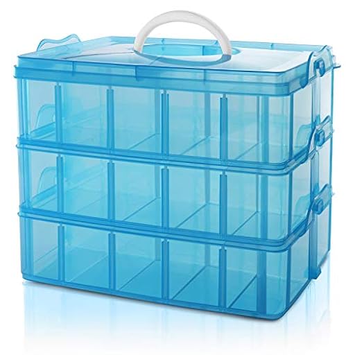 BELLE VOUS Caja Almacenamiento Plastico Azul 3 Niveles - Ranuras de Compartimentos Ajustables - Caja Organizadora Plastico Transparente - Máximo 30 Compartimentos - Guardar Juguetes Joyas, Cuentas | Ya disponible en tu tienda friki favorita! En mundofriki.es!