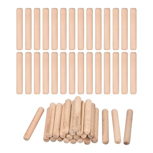 QUARKZMAN 90 Pcs Clavijas De Madera 12x80mm (0.47x3.15) Extremos Biselados Y Estriados Clavijas De Madera Dura Seca Para Muebles Y Estanterías De Carpintería