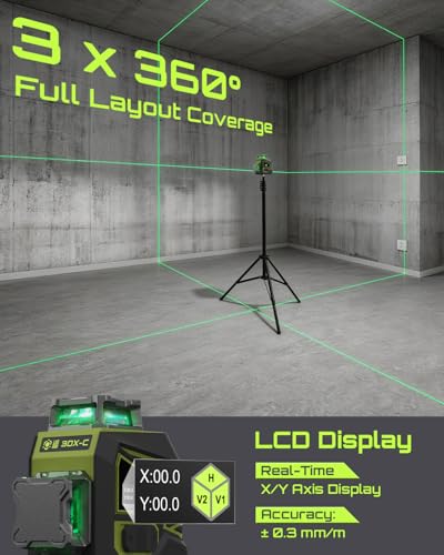 Image of LASGOO 3DX-C Green Laser Level with LCD Screen, Remote & Stand