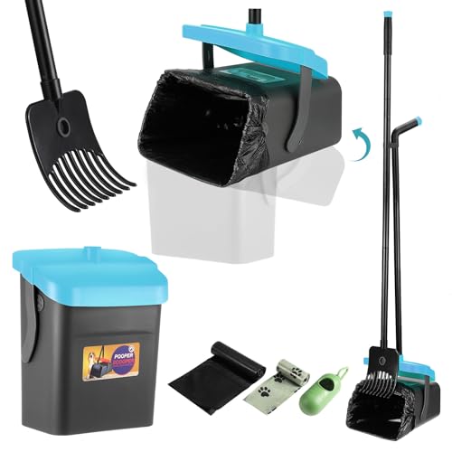 Faankiton Pelle Ramasse Crottes pour Chiens, Pelle à Déjections Canines et Râteau, Pelle a Crotte Portable Kit de Ramasse Crotte et Râteau avec 35 Sacs à...