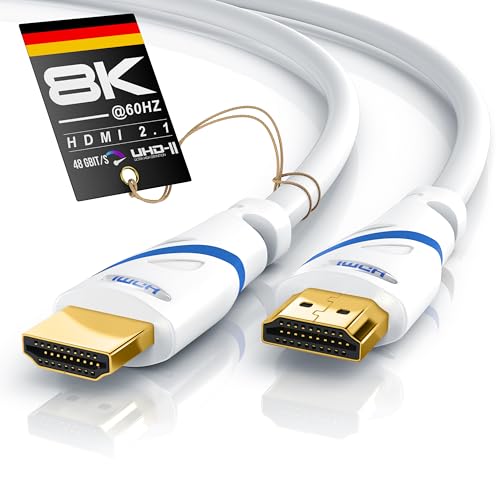 CSL - 8k / 4k HDMI Kabel 2.1/2.0-1,5m - 8K @ 60Hz - 4K @ 120Hz - 48 Gbit/s - 3D - Ultra High Speed mit Ethernet - TV Blu-ray PS5 Xbox Series X Switch - weiß - 1,5 Meter