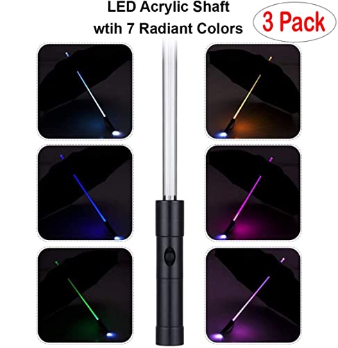 Liberty Imports 3 Pack - Led Lightsaber Light Up Umbrellas With 7 Color Changing Effects | Windproof Golf Umbrellas With Flashlight Handle (Ed.1) #TOP2